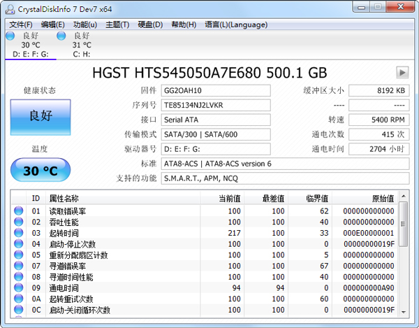 CrystalDiskInfo(Ӳ�̼������) V7.0.7 ��ɫ��